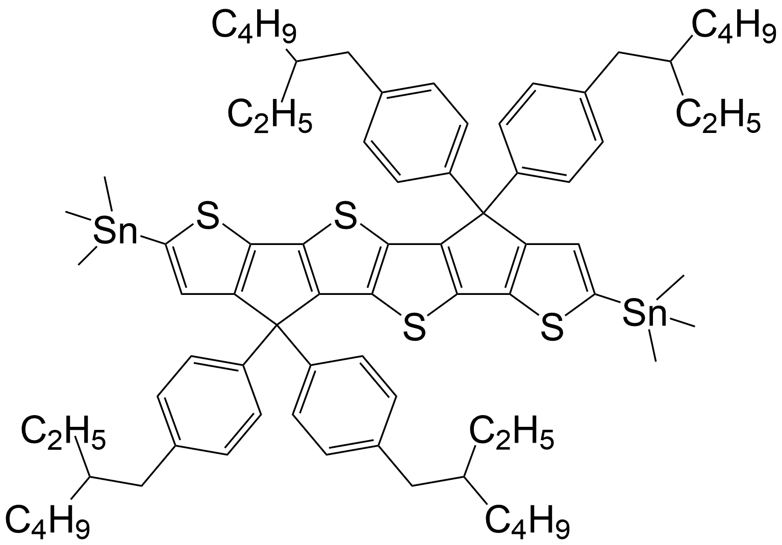 Stannane,1,1'-[4,4,9,9-tetrakis[4-(2-ethylhexyl)phenyl]-4,9-dihydrothieno[3',2':4,5]cyclopenta[1,2-b]thieno[2'',3'':3',4']cyclopenta[1',2':4,5]thieno[2,3-d]thiophene-2,7-diyl]bis[1,1,1-trimethyl-/1373137-97-3